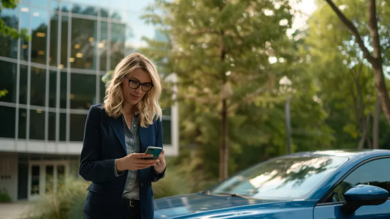 Woman on the phone by the car